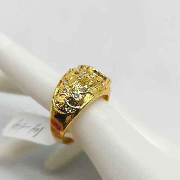 Gold Electroplated Mens Crown Clear Cubic Zirconia Ring Men Statement Ring 11 - Picture 3 of 4